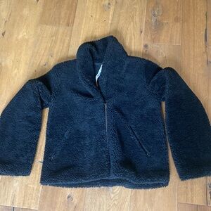 Alo Sherpa Jacket Roll Collar Zip-Front Zipped-Pockets  Black Medium